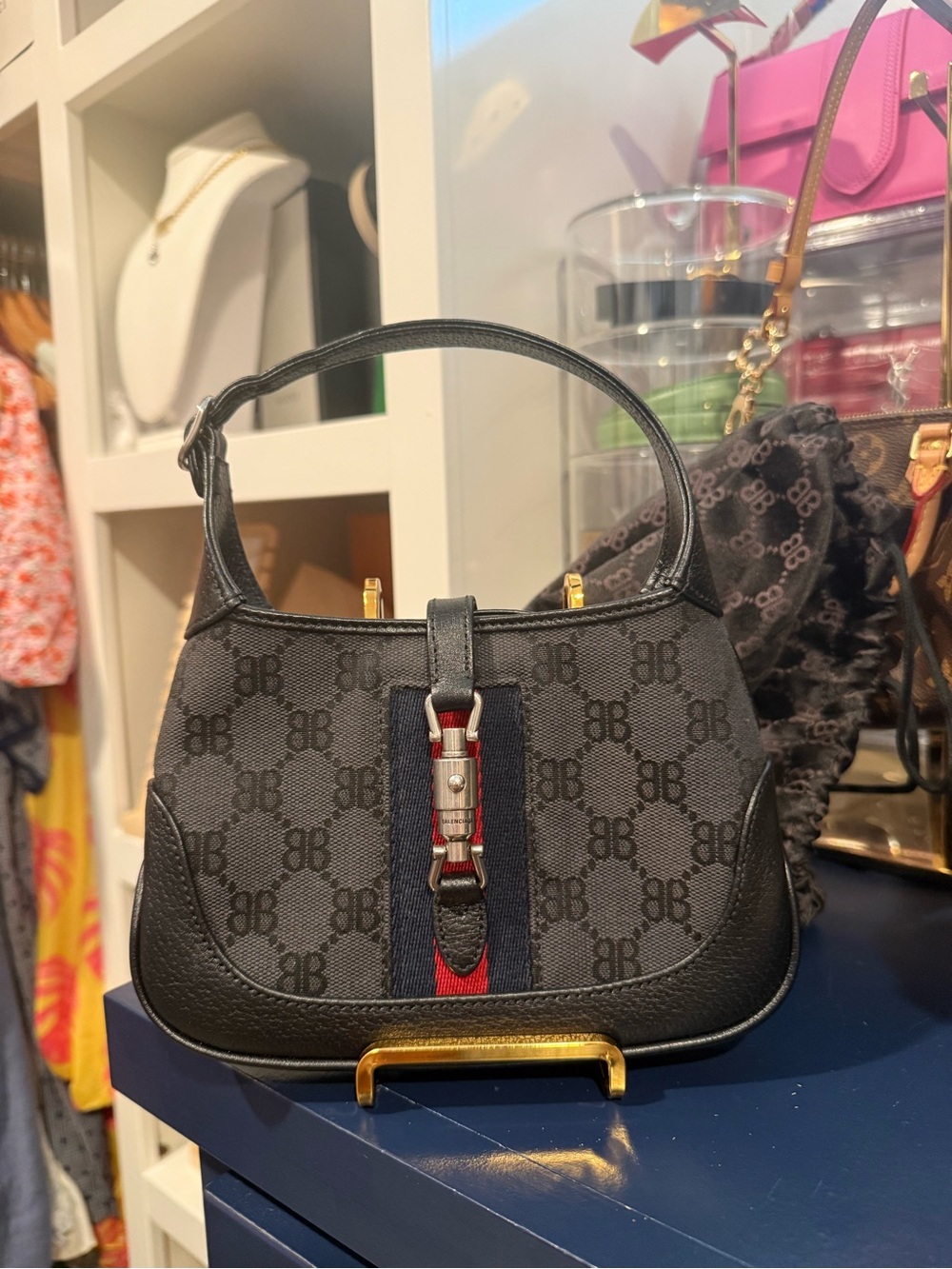 Balenciaga x Gucci The Hacker project BB Monogram Mini Jackie 1961 bag.